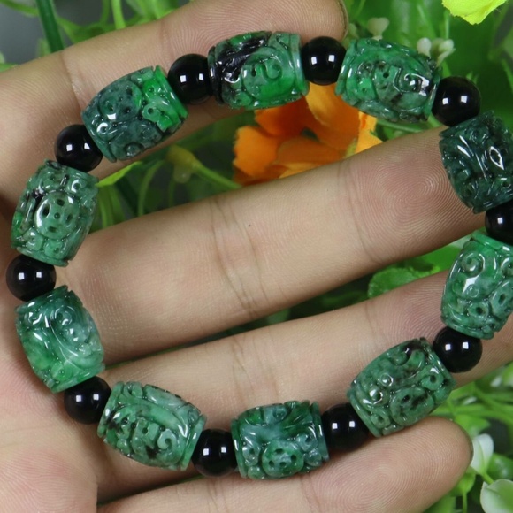 Certified Green 100% Natural A JADE jadeite Moire Bracelet 云纹手链 - Picture 4 of 10